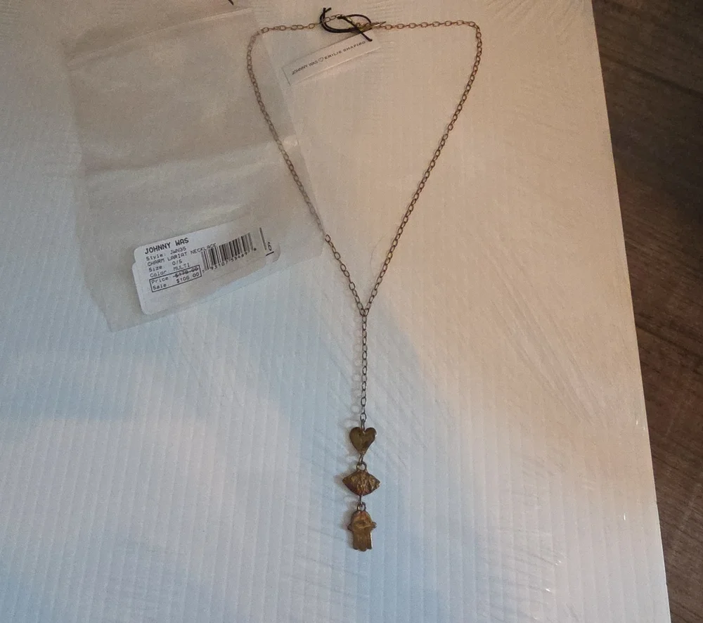 Johnny Was Gold-Tone Y Necklace with Heart and Charm Drops